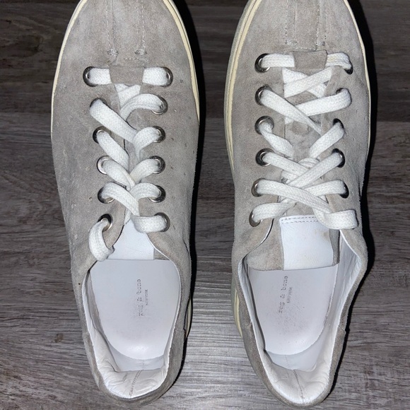 Rag & Bone Linden Cemento Perforated Sued Platform Sneakers in Gray Size 7 - Picture 3 of 9